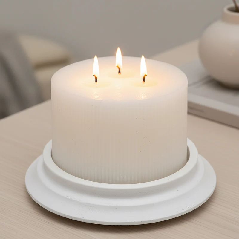 Candela cilindrica decorata cera dorica con piatto per ambienti Candela white Ø 15