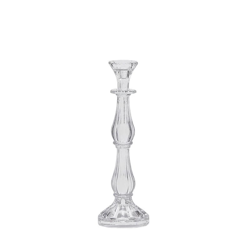 Portacandela Crystal Sinuoso in Vetro, design Elegante per Arredo Casa Ø 10 x h 31 cm