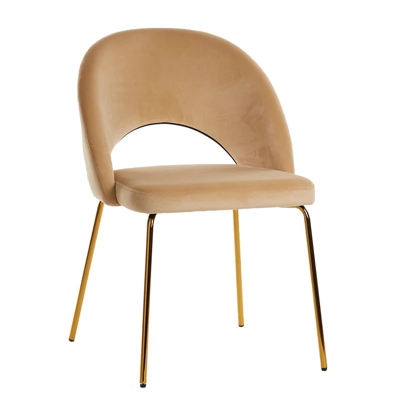Sedia "Scacchi" in velluto Camel con gambe Ottone h 83 cm arredamento moderno Confezione da 1 pezzo