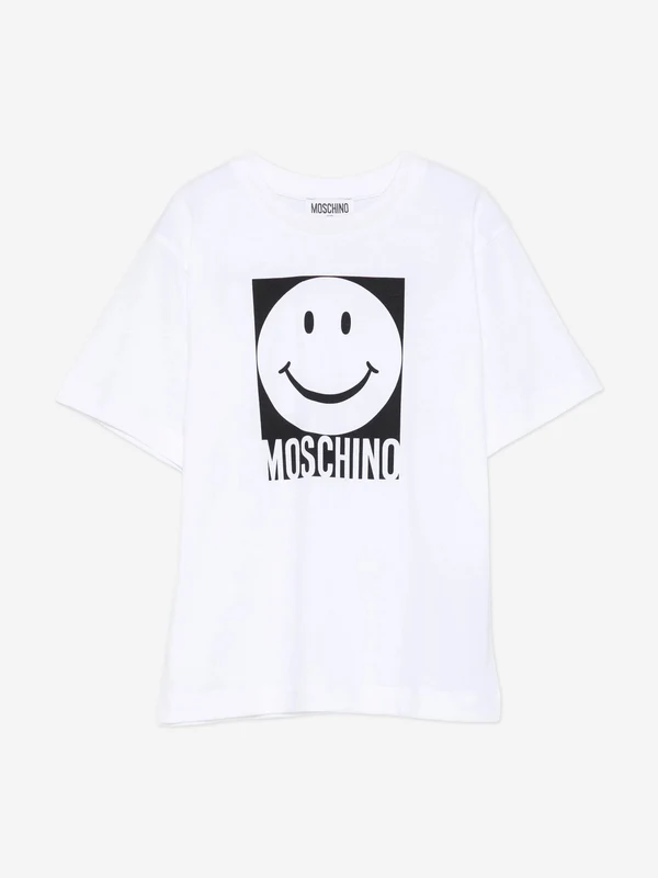 Moschino Kids Smiley Face Logo T-Shirt in White White / 12 Yrs