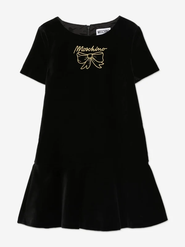 Moschino Girls Bow Logo Dress in Black Black / 10 Yrs