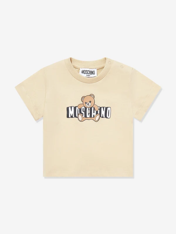 Moschino Baby Teddy Bear Logo T-Shirt in Beige Beige / 9-12 Mths