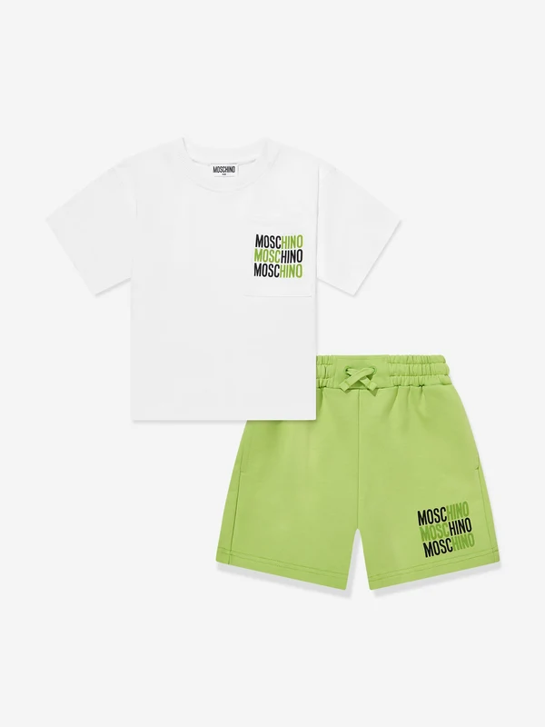 Moschino Boys Logo Short Set in Green Green / 10 Yrs