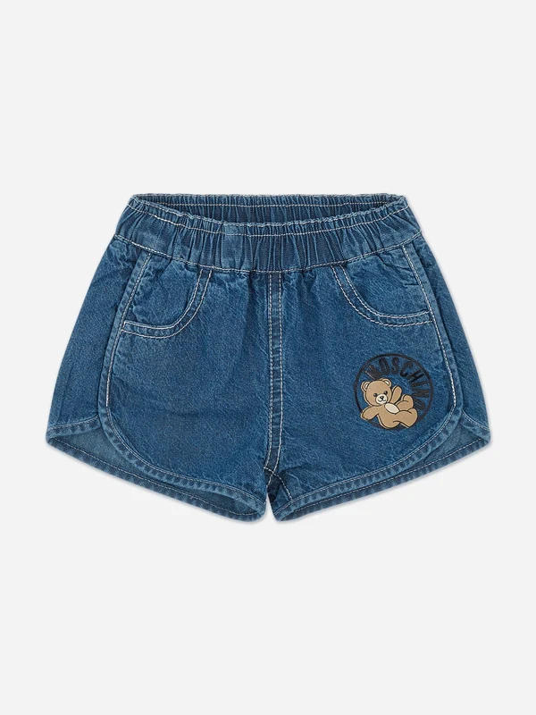 Moschino Baby Teddy Logo Denim Shorts in Blue Blue / 12 - 18 Mths