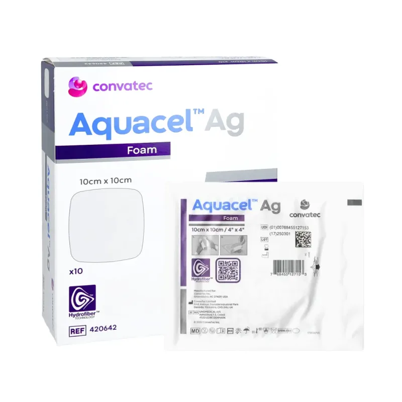 Curativo Aquacel AG Foam SEM Adesivo 10 X 10 Caixa (C/10 Unds) 420642 - Convatec