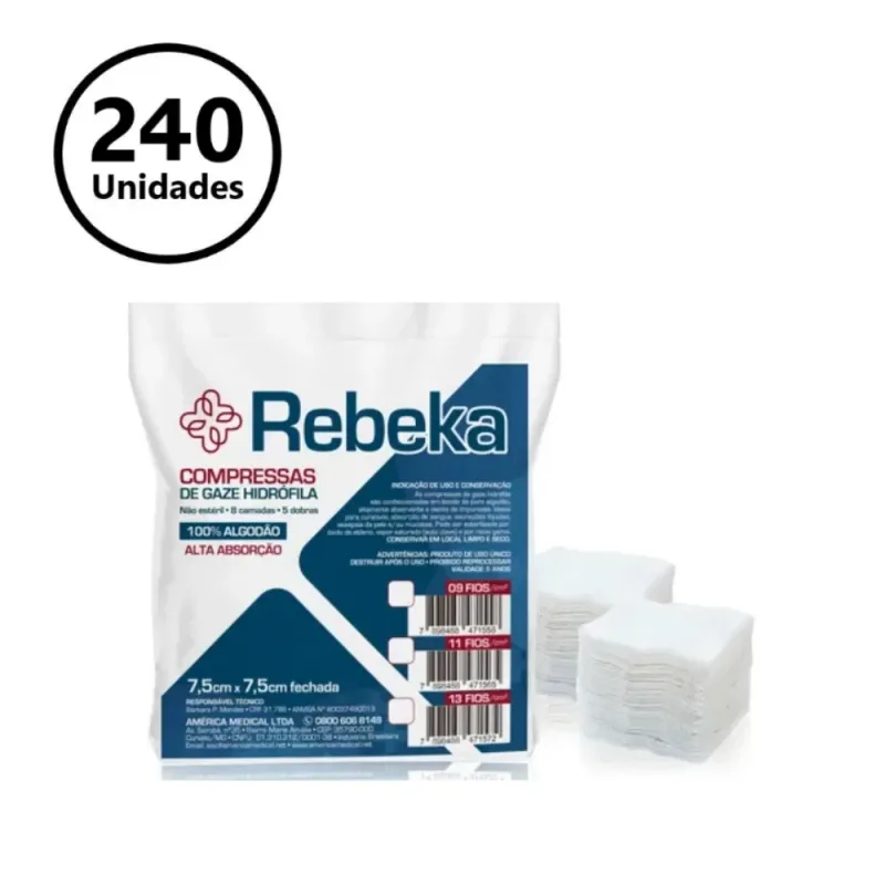 Compressa de Gaze 7,5X7,5 C/1 PCT C/240 UND 11FIOS Rebeka - America Medical