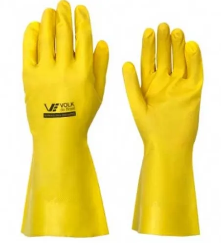 Luva de Borracha Nitrílica Cano Curto G SEM Forro Amarelo (KIT C/10 Pares) - Volk do Brasil