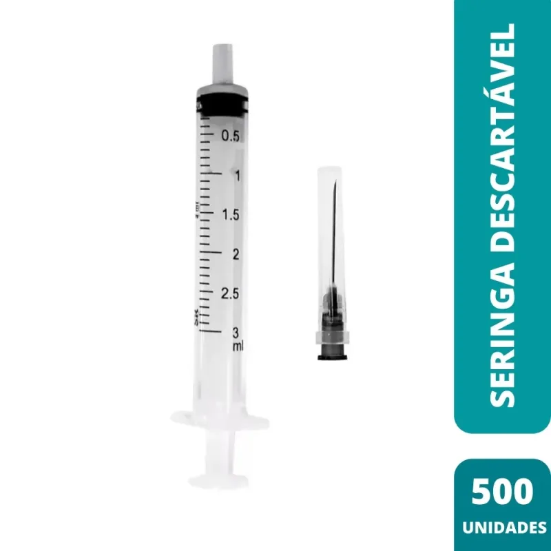 Seringa Descartável 03 ML com Agulha 25 X 7 Bico Slip (C/500) - SR
