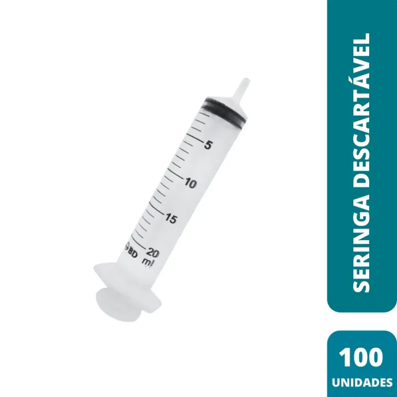 Seringa Descartável 20 ML SEM Agulha Bico Slip (KIT C/100) - BD