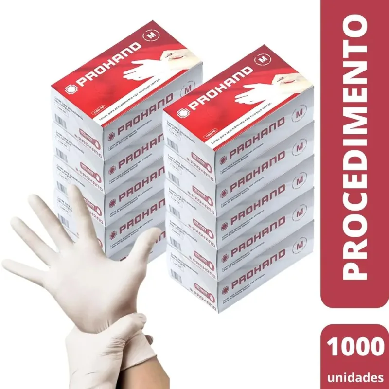 Luva de Procedimento Látex M com PÓ (C/1000) - Prohand