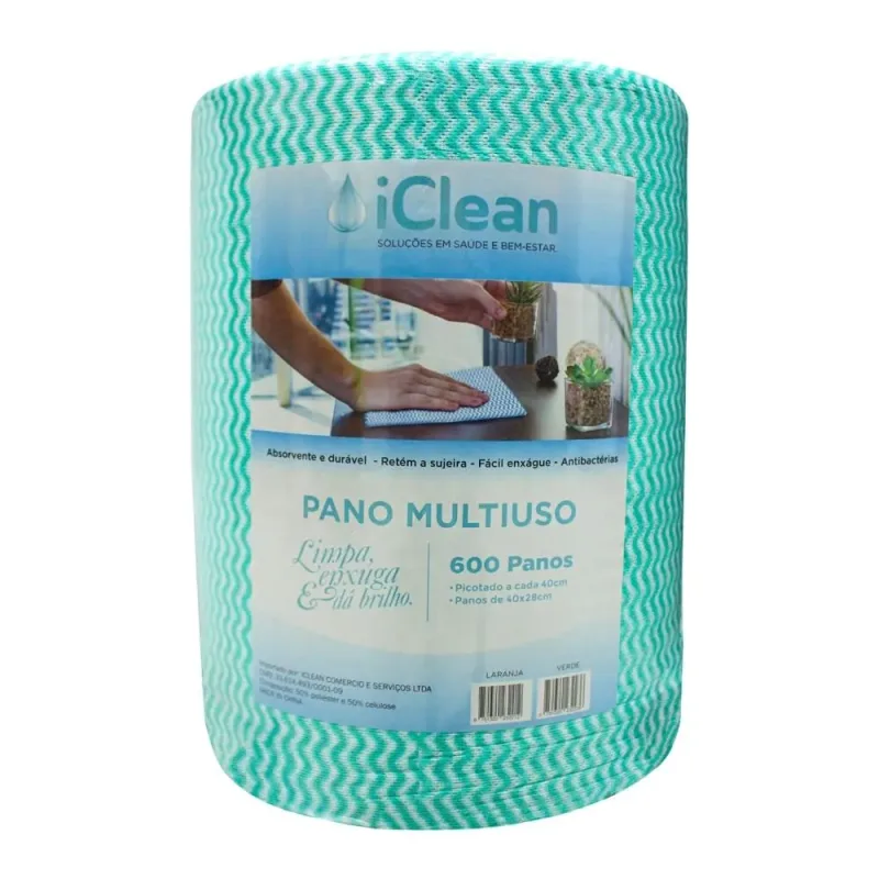 Pano Multiuso Tipo Perfex Rolo 600 Panos Verde - Iclean