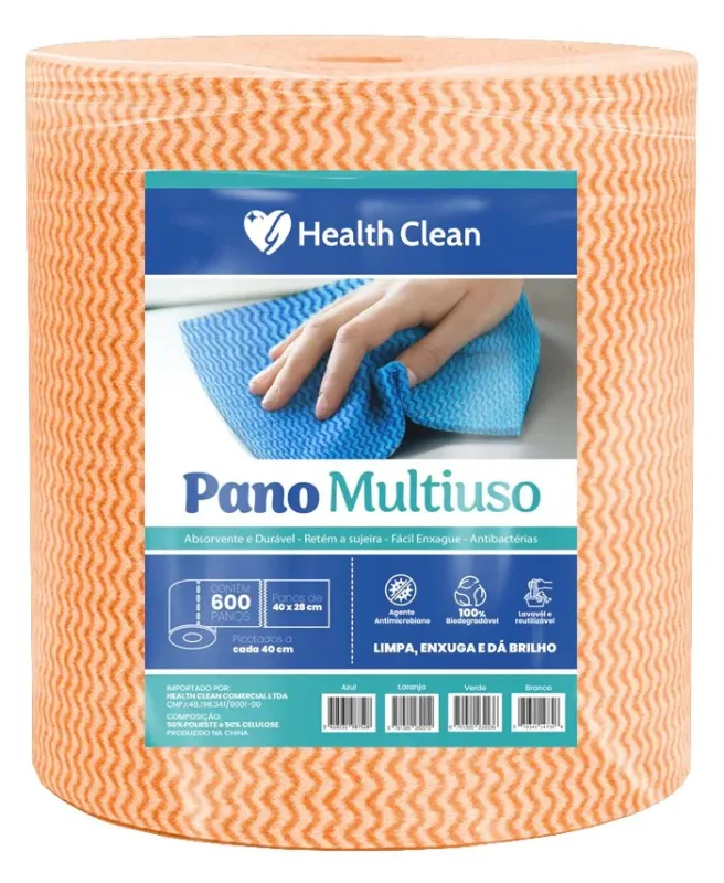 Pano de Limpeza Multiuso Laranja 28CM X 40CM X 240M Rolo C/600 Panos - Icleanpro