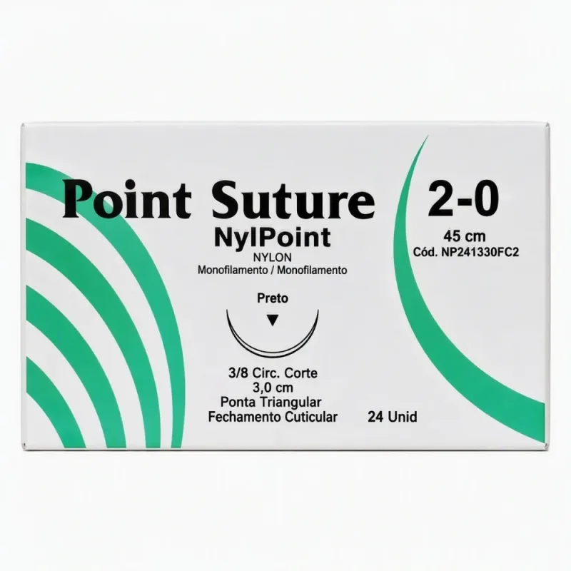 FIO Nylon 2-0 Preta 45CM com Agulha 3/8 3,0CM (NP241330FC2) Point Suture