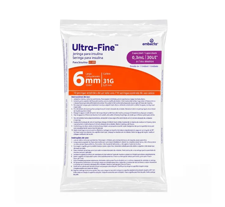 Seringa Para Insulina com Agulha 0,3ML 30UI 8MM X 0,30MM (PCT C/10 UND) - Embecta