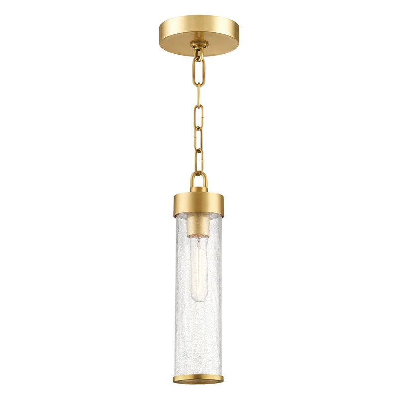 Soriano Pendant | Warehouse Sale 3.50" L x 3.50" W x 13.75" H / Aged Brass, with Crackle Clear / 1700-AGB