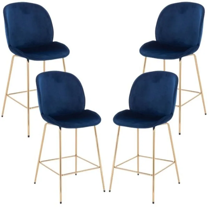 Plata Import Plata Import Larissa Bleu Velvet Stools with Gold Legs - Set of 4