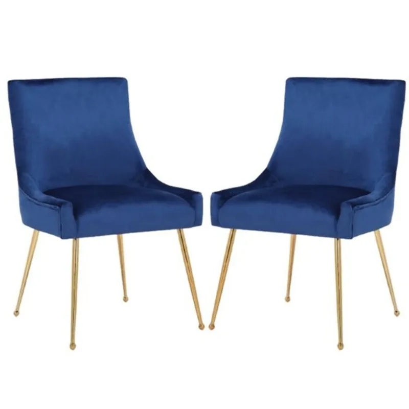 Plata Import Haye Blue Velvet Dining Chair - Gold Legs -Set of 2