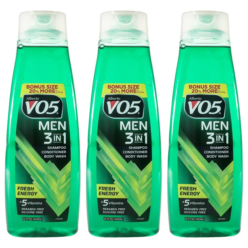 Alberto VO5 3-in-1 Fresh Energy Shampoo Conditioner and Body Wash by Alberto VO5 for Unisex - 15 oz Body Wash - Pack of 3 15 oz