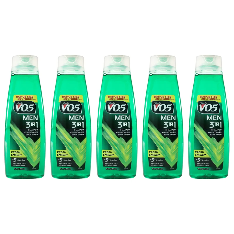 Alberto VO5 3-in-1 Fresh Energy Shampoo Conditioner and Body Wash by Alberto VO5 for Unisex - 15 oz Body Wash - Pack of 5 15 oz