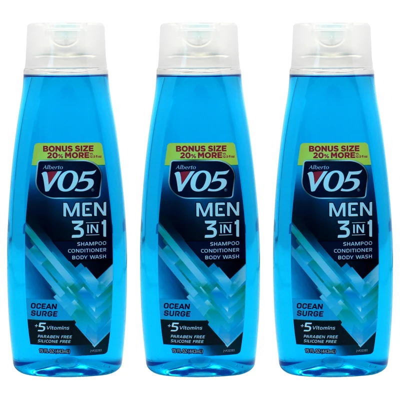 Alberto VO5 3-in-1 Ocean Surge Shampoo Conditioner and Body Wash by Alberto VO5 for Unisex - 15 oz Body Wash - Pack of 3 15 oz