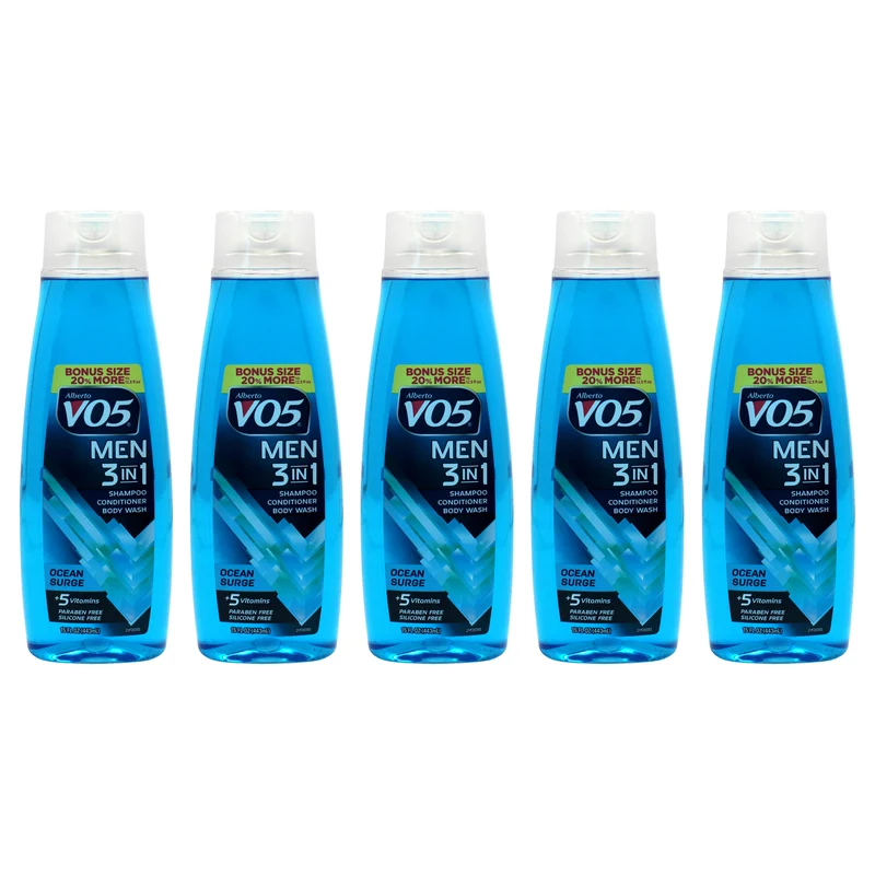 Alberto VO5 3-in-1 Ocean Surge Shampoo Conditioner and Body Wash by Alberto VO5 for Unisex - 15 oz Body Wash - Pack of 5 15 oz