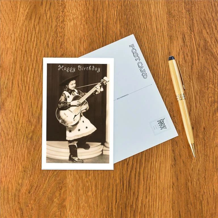 HB-120 Happy Birthday, Cowgirl with Guitar - Vintage Image Postcard, Pack of 10