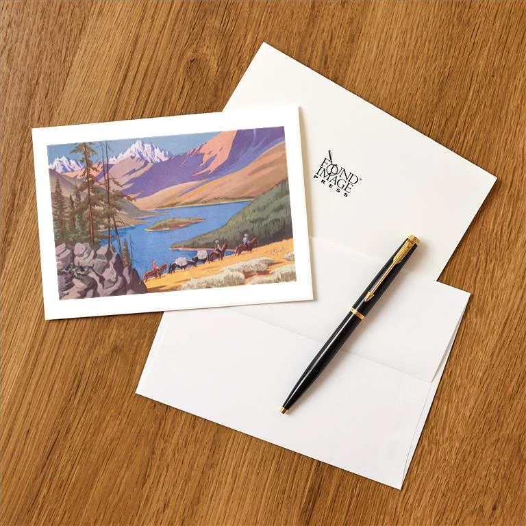 TW-134 Pack Train in Mountains - Vintage Image Greeting Card, Pack of 4