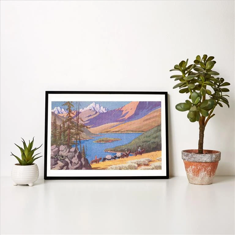 TW-134 Pack Train in Mountains - Vintage Image Art Print, Individual Print