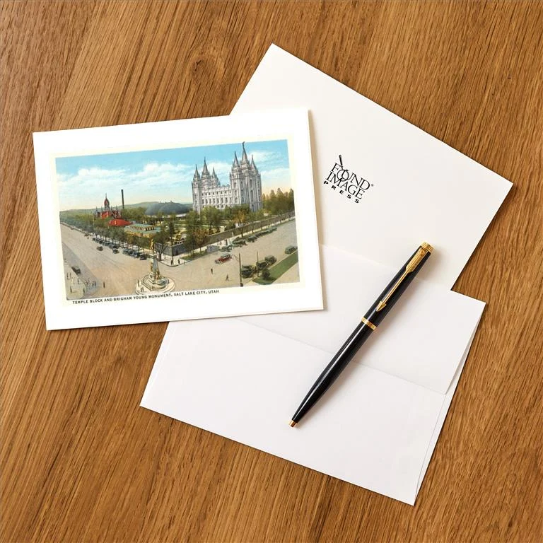 UT-13 Temple Block, Brigham Young Monument, Salt Lake City, Utah - Vintage Image Greeting Card, Pack of 4
