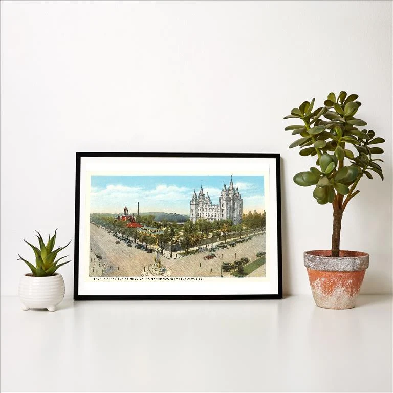 UT-13 Temple Block, Brigham Young Monument, Salt Lake City, Utah - Vintage Image Art Print, Individual Print