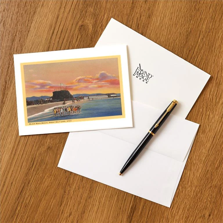 UT-52 Black Rock Beach, Great Salt Lake, Utah - Vintage Image Greeting Card, Pack of 4