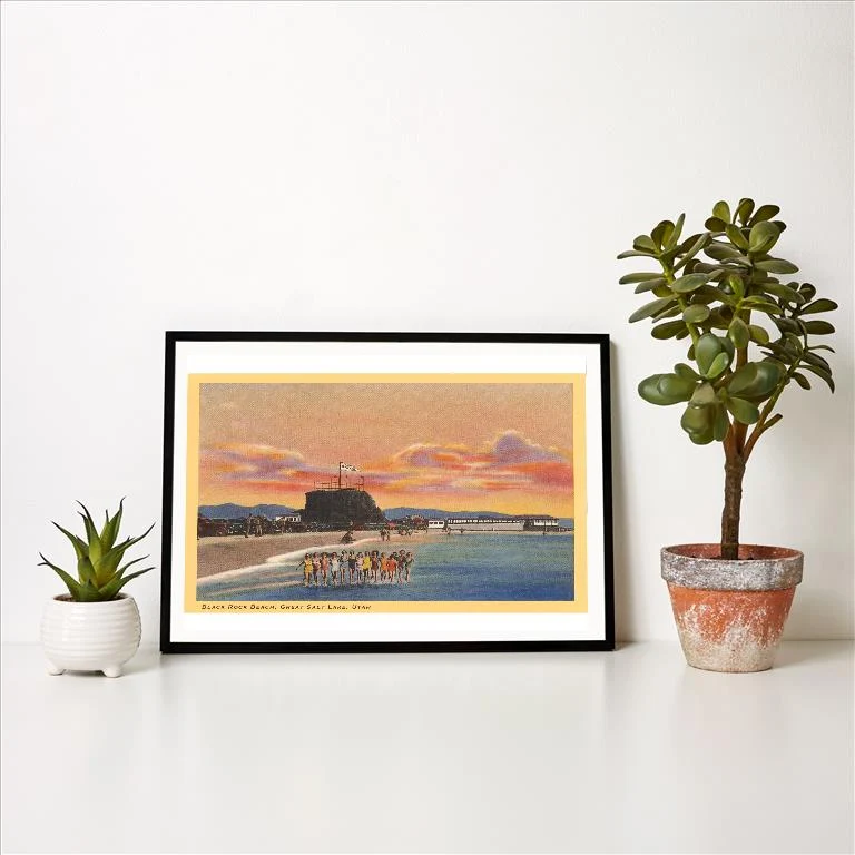 UT-52 Black Rock Beach, Great Salt Lake, Utah - Vintage Image Art Print, Individual Print
