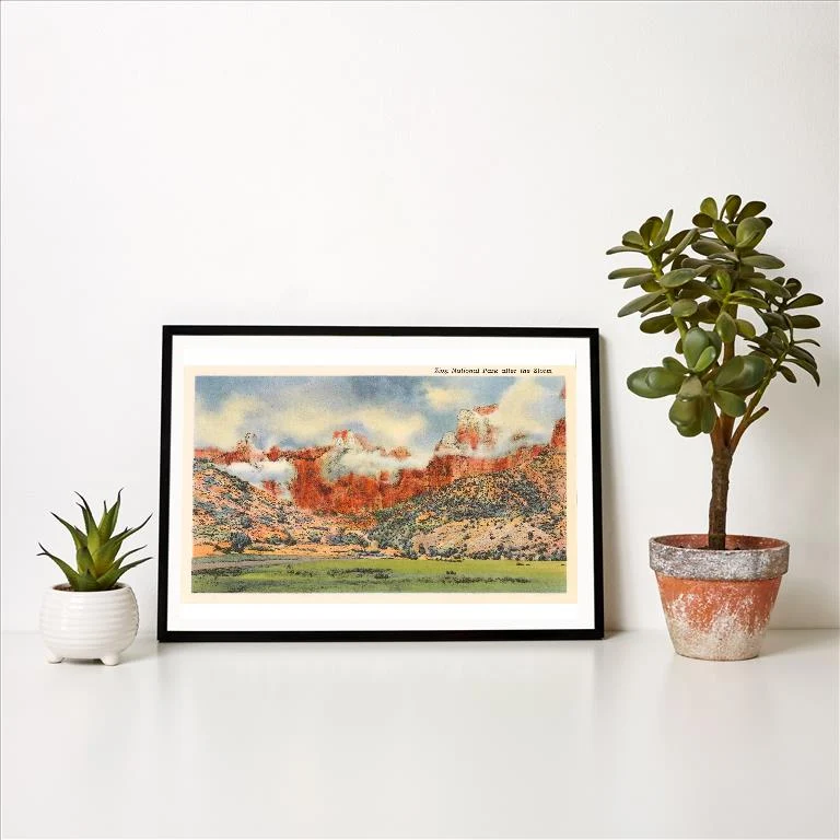 UT-90 Zion National Park after Storm, Utah - Vintage Image Art Print, Individual Print