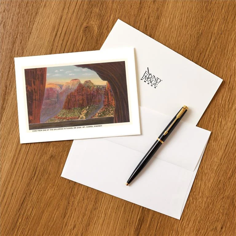 UT-244 View from Gallery, Zion - Vintage Image Greeting Card, Pack of 4