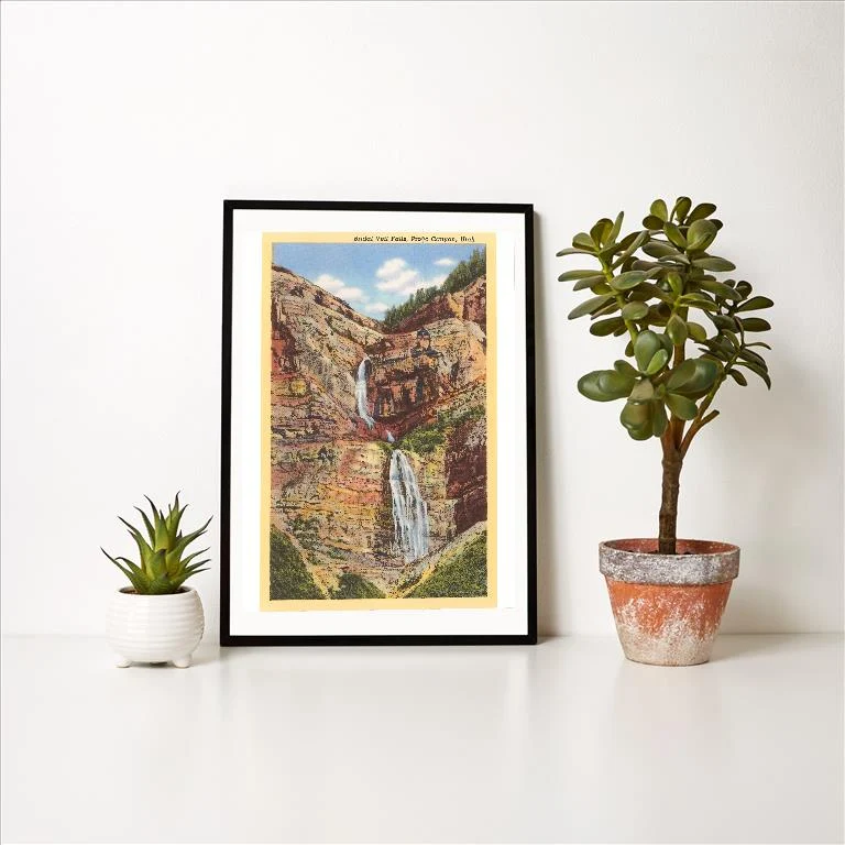 UT-142 Bridal Veil Falls, Provo Canyon, Utah - Vintage Image Art Print, Individual Print