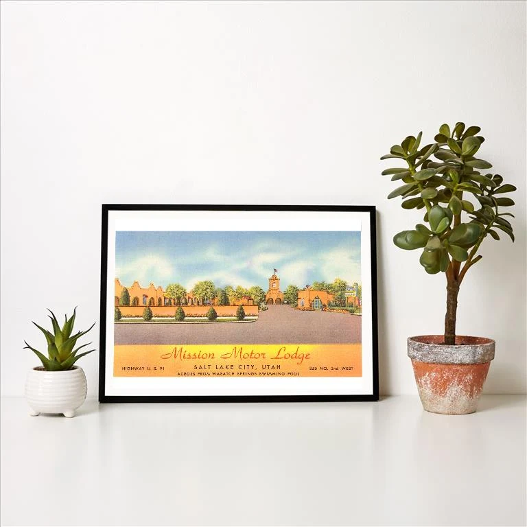 UT-107 Mission Motor Lodge, Salt Lake City, Utah - Vintage Image Art Print, Individual Print