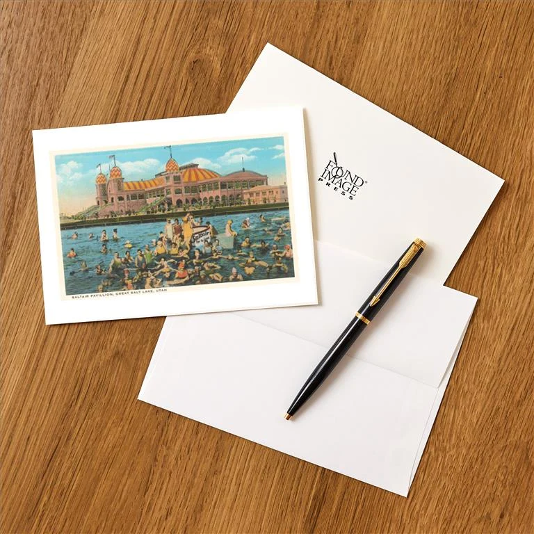 UT-185 Saltair Pavilion, Great Salt Lake, Utah - Vintage Image Greeting Card, Pack of 4