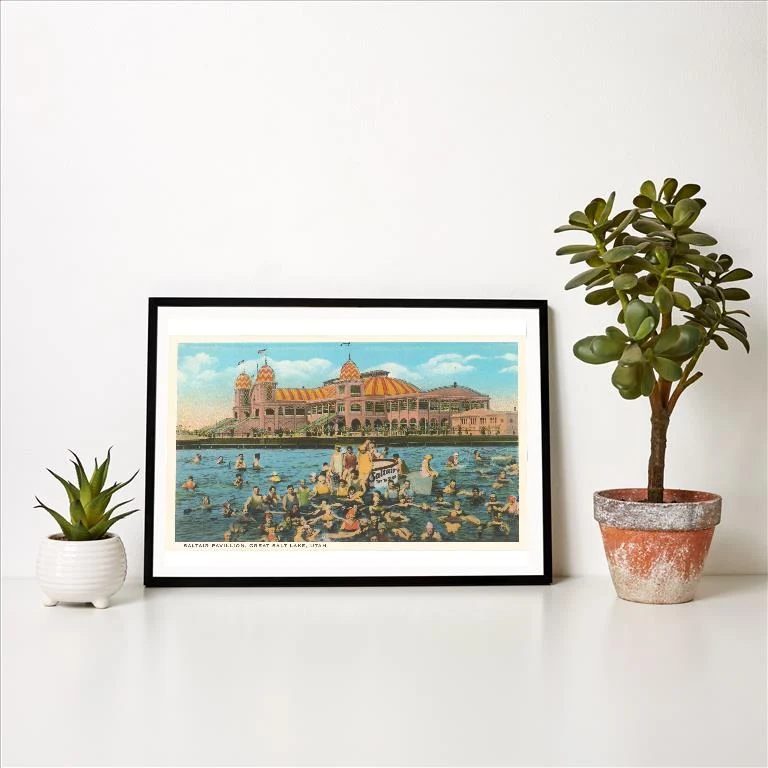 UT-185 Saltair Pavilion, Great Salt Lake, Utah - Vintage Image Art Print, Individual Print