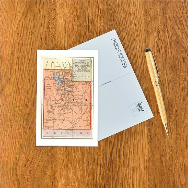 UT-187 Map of Utah - Vintage Image Postcard, Pack of 10