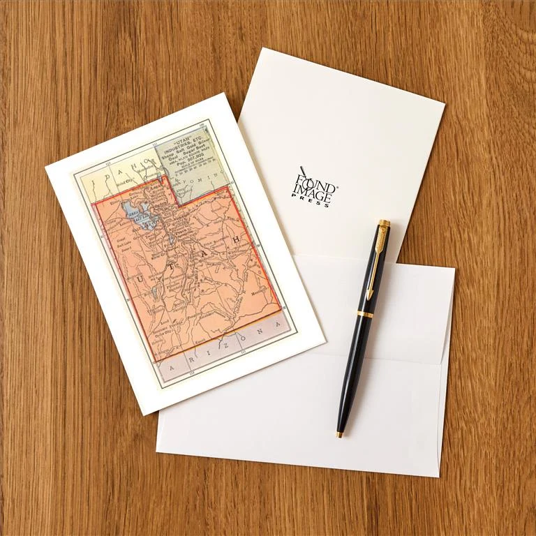 UT-187 Map of Utah - Vintage Image Greeting Card, Pack of 4