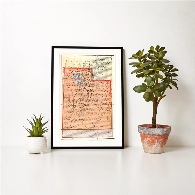 UT-187 Map of Utah - Vintage Image Art Print, Individual Print