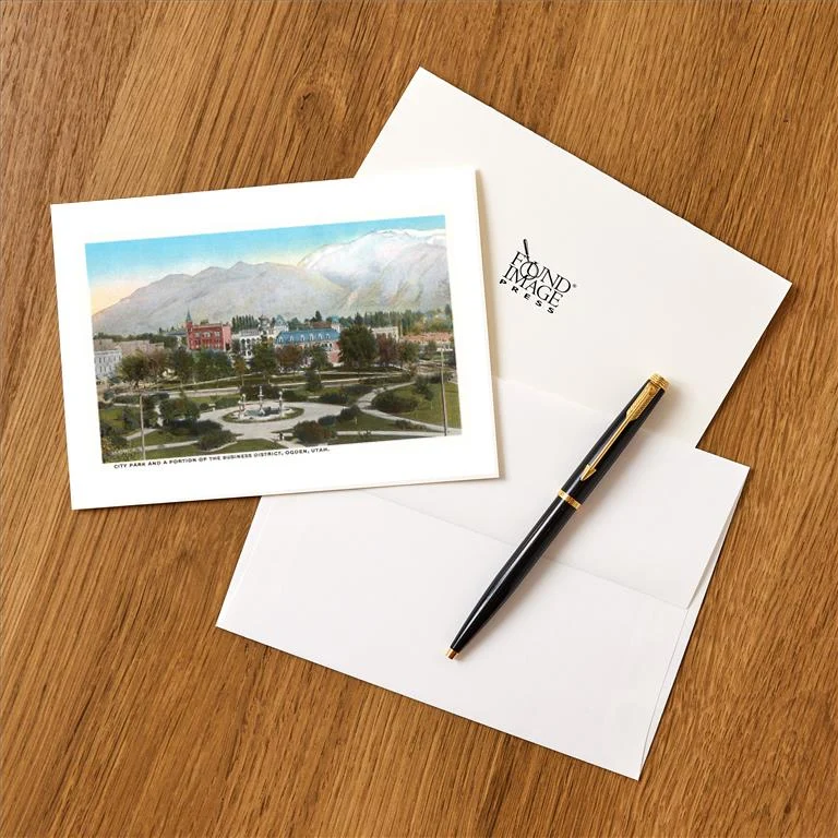UT-179 City Park, Downtown Ogden, Utah - Vintage Image Greeting Card, Pack of 4