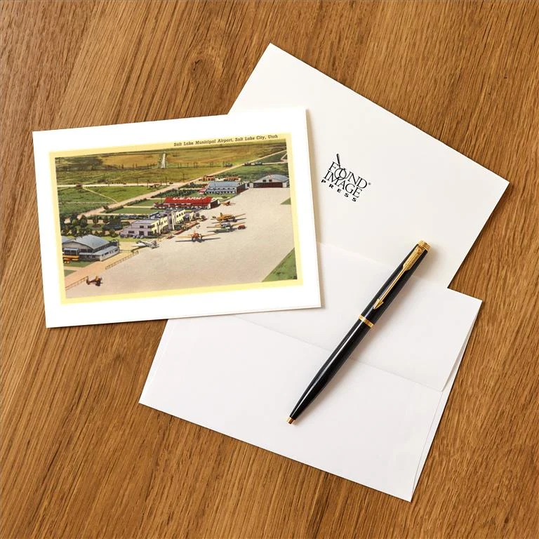 UT-98 Municipal Airport, Salt Lake City, Utah - Vintage Image Greeting Card, Pack of 4