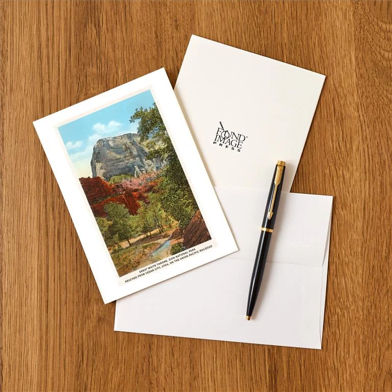 UT-149 Great White Throne, Zion National Park, Utah - Vintage Image Greeting Card, Pack of 4