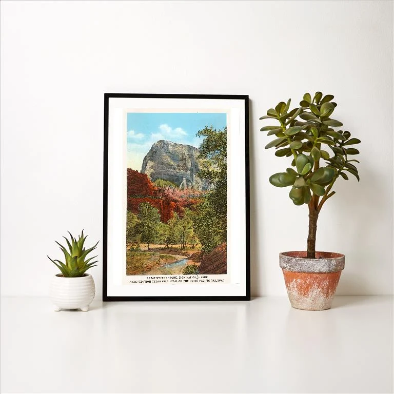 UT-149 Great White Throne, Zion National Park, Utah - Vintage Image Art Print, Individual Print