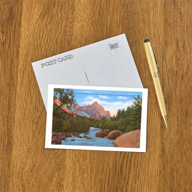 UT-40 Watchman, Zion Park, Makuntuweap River, Utah - Vintage Image Postcard, Pack of 10