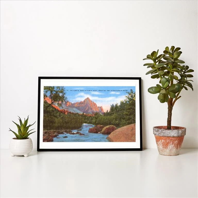 UT-40 Watchman, Zion Park, Makuntuweap River, Utah - Vintage Image Art Print, Individual Print