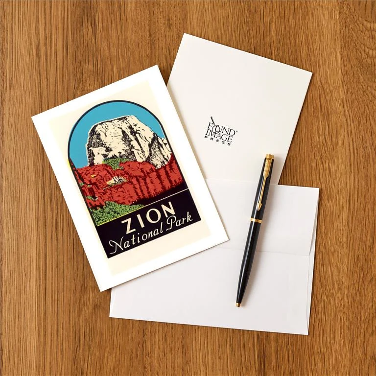 UT-156 Zion National Park Decal - Vintage Image Greeting Card, Pack of 4