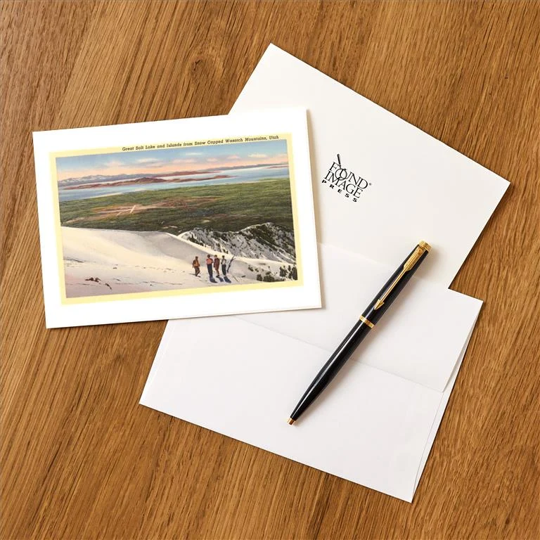 UT-111 Great Salt Lake, Wasatch Mountains, Utah - Vintage Image Greeting Card, Pack of 4
