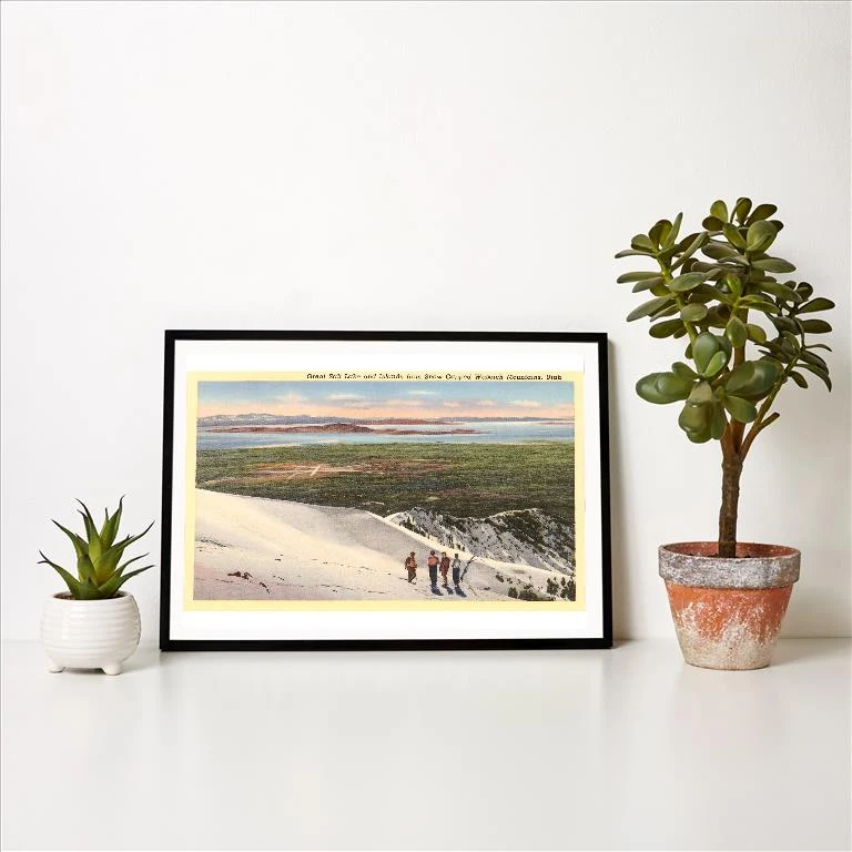 UT-111 Great Salt Lake, Wasatch Mountains, Utah - Vintage Image Art Print, Individual Print